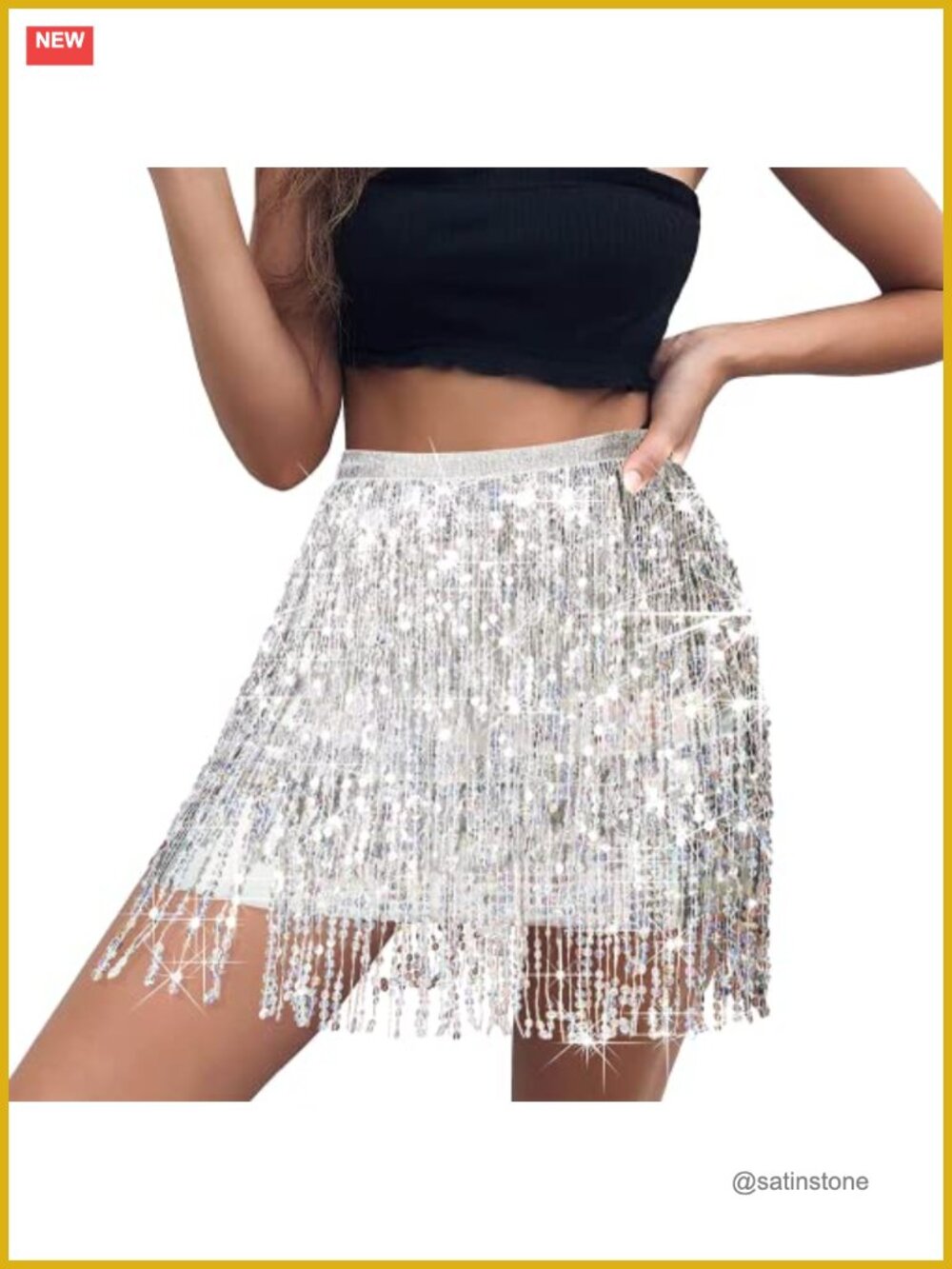 Sequin Fringe Wrap Skirt Festival Dance Costume High Rise Polyester Blend